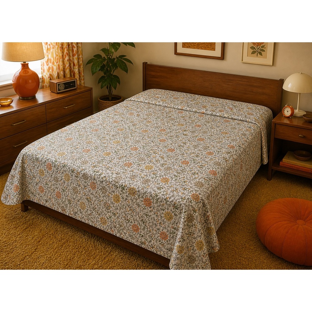 Vintage 70s JCPenney Floral 2pc Sheet Set Queen Flat Fitted Cottagecore Retro